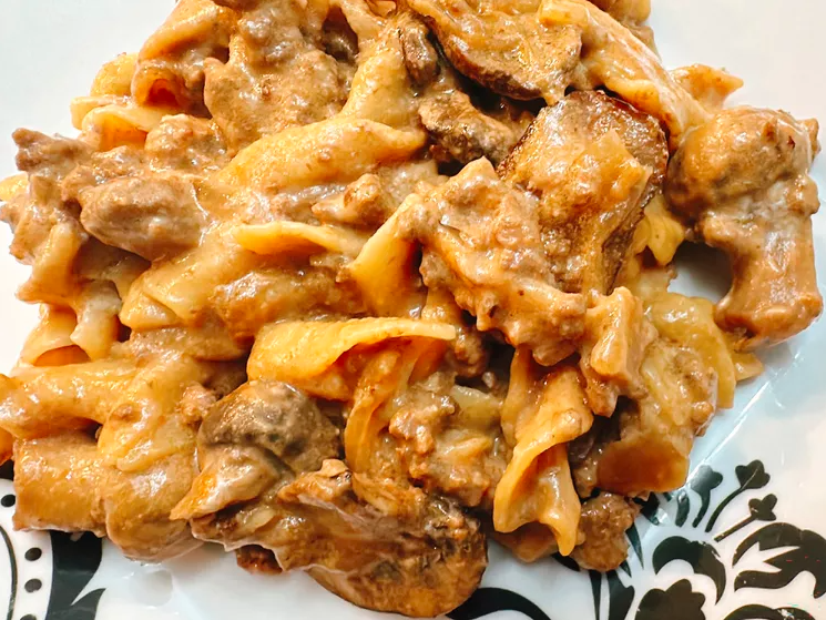 Creamy Slow Cooker Ground Beef Stroganoff.