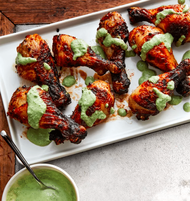 “Savory Air-Fried Peruvian Chicken Drumsticks & Zesty Green Crema”